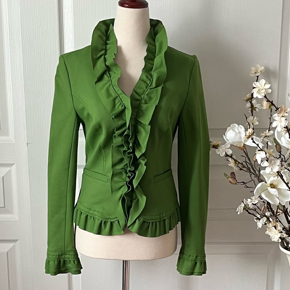 💚INC International Concepts Green Ruffle Blazer